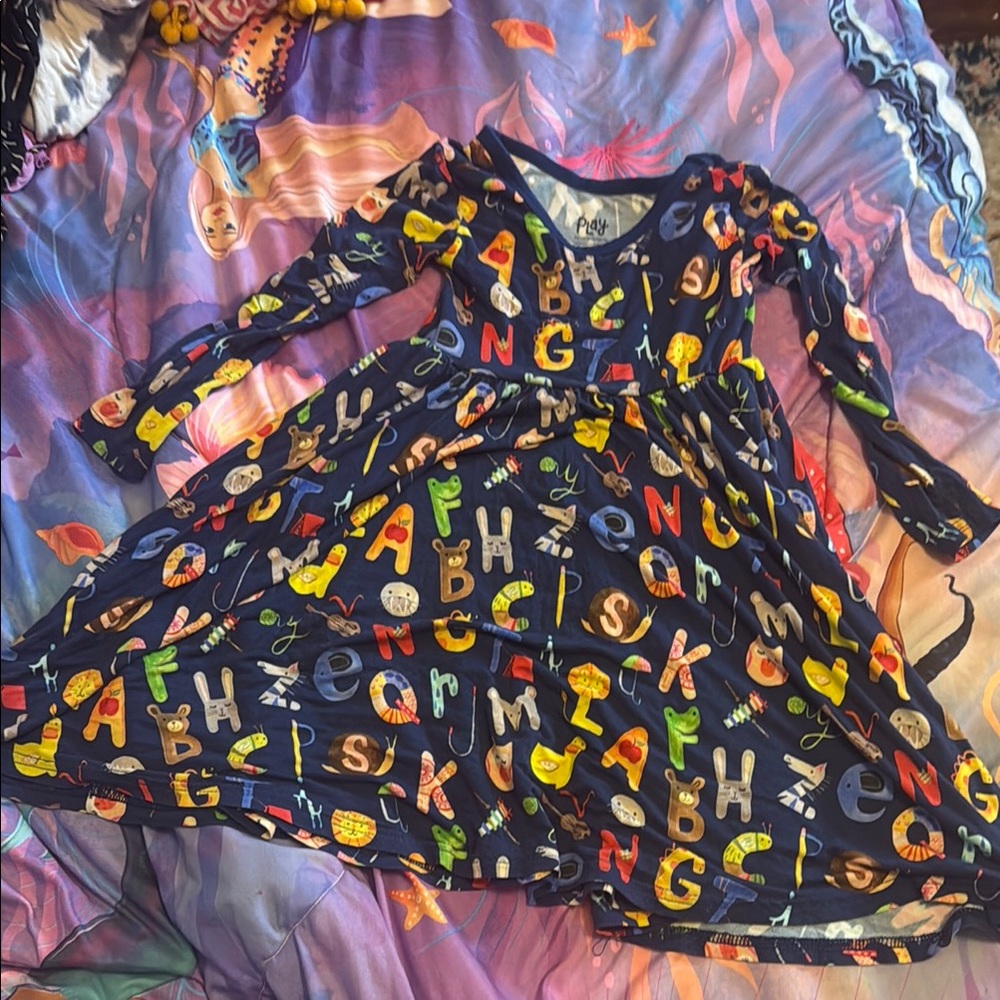 Little Sleepies Navy Alphabet Kids Dress